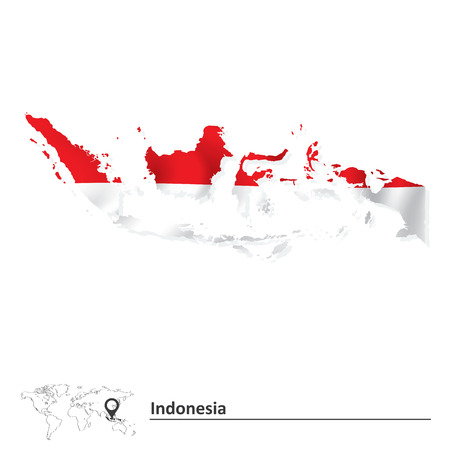 Map of Indonesia with flag - vector illustrationのイラスト素材