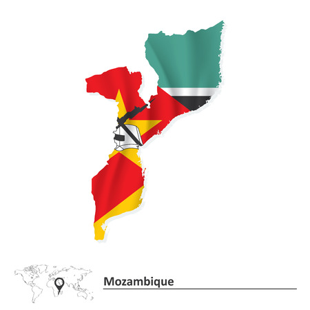 Map of Mozambique with flag - vector illustrationのイラスト素材