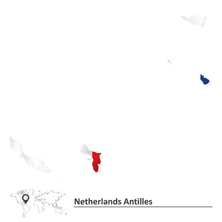 Map of Netherlands Antilles with flag - vector illustrationのイラスト素材