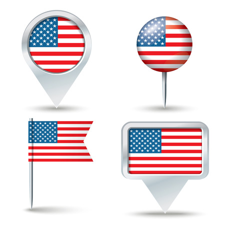 Map pins with flag of United States of America - vector illustrationのイラスト素材