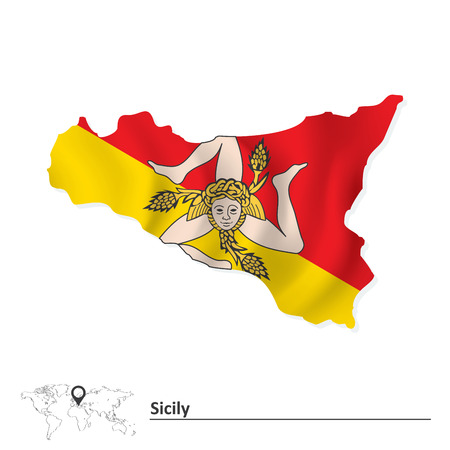 Map of Sicily with flag illustrationのイラスト素材