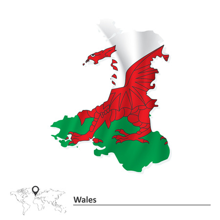 Map of Wales with flag illustrationのイラスト素材