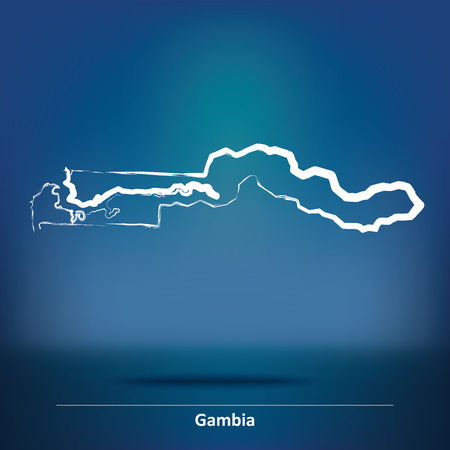Doodle Map of Gambia - vector illustrationのイラスト素材