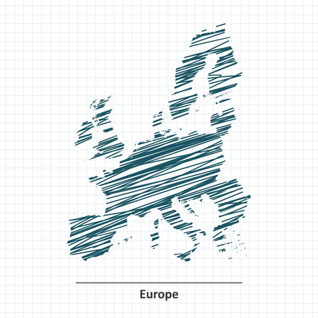 Doodle sketch of Europe mapのイラスト素材