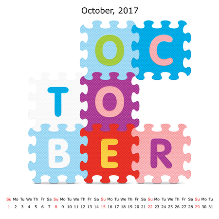 October 2017 puzzle calendar -  illustrationのイラスト素材