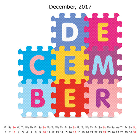December 2017 puzzle calendar -  illustrationのイラスト素材
