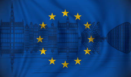 Flag of European Union with Brussels skyline - vector illustrationのイラスト素材