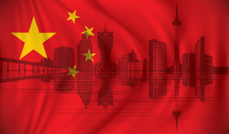 Flag of China with skyline - vector illustrationのイラスト素材