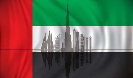 Flag of UAE with Dubai skyline - vector illustrationのイラスト素材