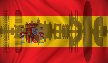 Flag of Spain with Barcelona skyline - vector illustrationのイラスト素材