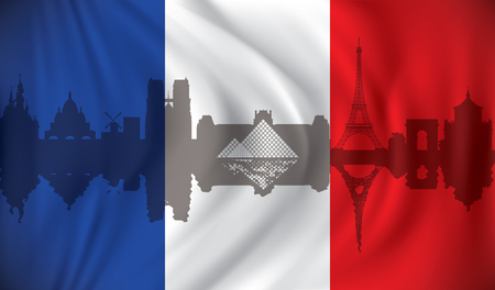 Flag of France with Paris skyline - vector illustrationのイラスト素材
