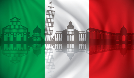 Flag of Italy with Pisa skyline - vector illustrationのイラスト素材