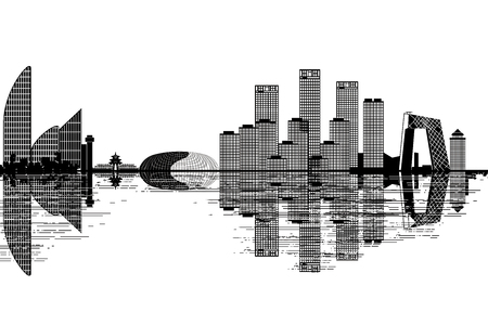 Beijing skyline - black and white vector illustrationのイラスト素材