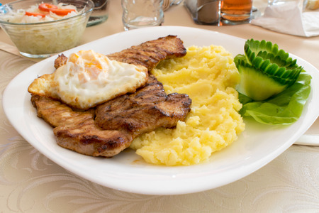 Beef Steak and Potatoes with Vegetables - Closeup viewの写真素材