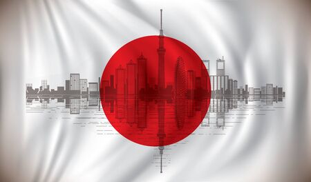 Flag of Japan with Tokyo skyline - vector illustrationのイラスト素材