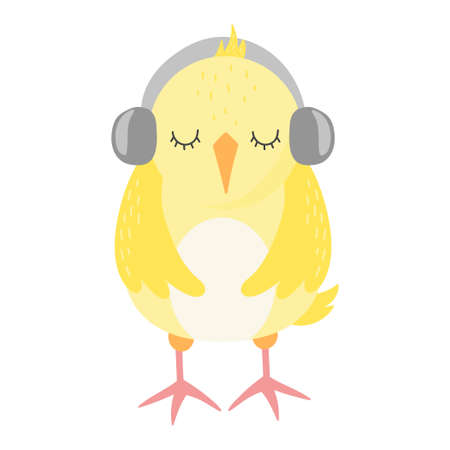 Cute sleepy solo little yellow baby chickenのイラスト素材