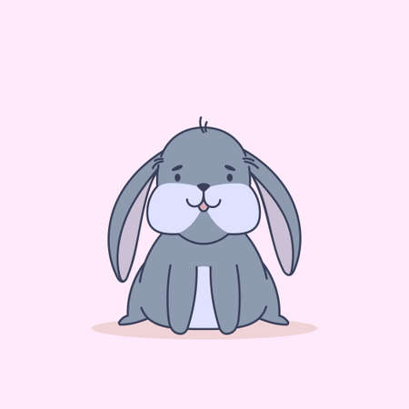 Cute little grey bunny on pink backgroundのイラスト素材