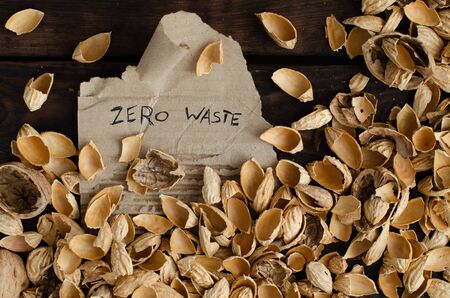 Organic waste. Top view. Nutshell. Zero waste.の写真素材