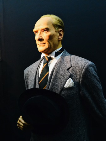 Mustafa Kemal Ataturk wax in Balmumu Museum in Eskisehir city, Turkey. Shot on 16 December 2016. Time around 4PM.のeditorial素材