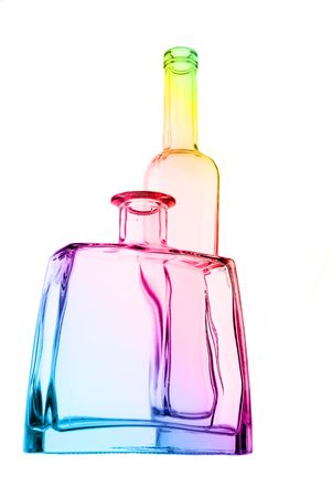 empty transparent glass bottles, multicoloredの写真素材