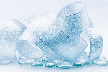 Decoration with glass drops and shining ribbon. Blue tinted. SDOF