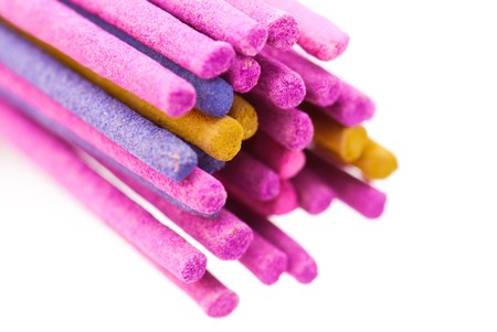 Macro background of aroma incense sticks over white. Shallow depth of fieldの写真素材