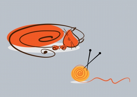 Red cat sleeps after playing with skein yarn  illustrationのイラスト素材
