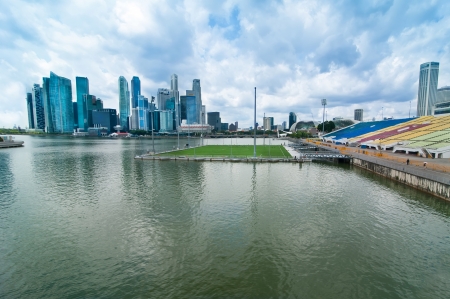 SINGAPORE - FEBRUARY 26: Urban landscape of Singapore. Skyline and modern skyscrapers of business district Marina Bay Sands at most financial developing Asian city state. Singapore, February 26, 2013のeditorial素材