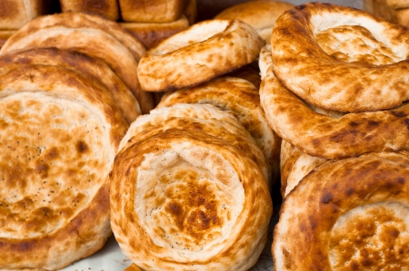Traditional asian bread for sale at bakery in market placeの写真素材