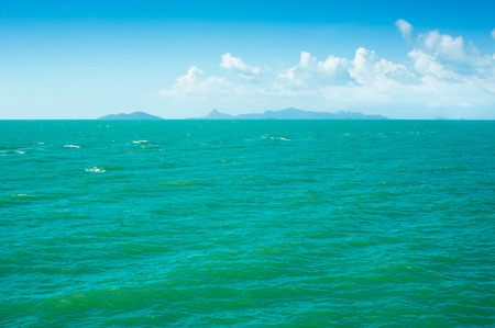 Sea landscape with blue sky and clouds. Traveling backgroundの写真素材