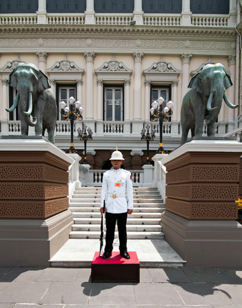 BANGKOK, THAILAND-MARCH 11: Kings Guard in Grand Royal Palace (Phra Borom Maha Ratcha Wang) on March...