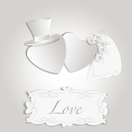 Romantic vintage style wedding invitation post card with heart couple as bride and groom and copy space for text  Vector eps10  illustrationのイラスト素材