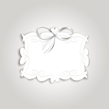 Romantic gift card with vintage label for text and silk ribbon bow. のイラスト素材