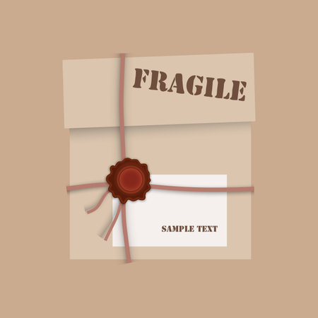 Gift package cardboard box with wax seal, warning sign and copy space for text. のイラスト素材