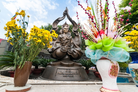 HO CHI MINH, VIETNAM - JAN 21, 2014: Thich Quan Duc memorial monument. Buddhist monk commits self-immolation in protest against Buddhism persecution by Vietnamese government in Saigon on 11 June 1963のeditorial素材