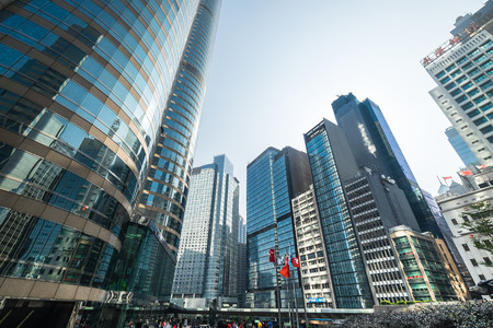 HONG KONG - JAN 17, 2015: Hong Kong cityscape view. Crowded square in downtown with modern skyscrapersのeditorial素材
