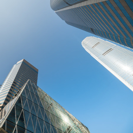 Abstract futuristic cityscape view with modern skyscrapers. Hong Kongの写真素材