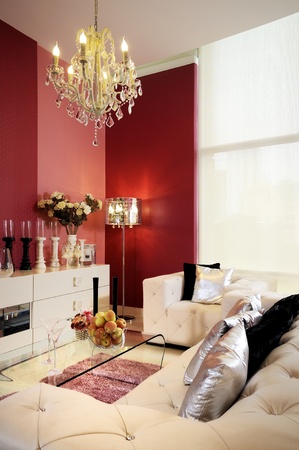 Living room with a contemporary prominently colors.のeditorial素材