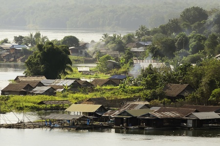 Community waterfront. Sam Prasob Sangkhlaburi, Kanchanaburi  province in Thailand.の写真素材