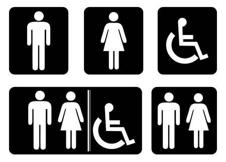 Washroom sign - restroom symbol.Male Washroom Icon,Female Washroom Icon collection in black background drawing by illustrationのイラスト素材