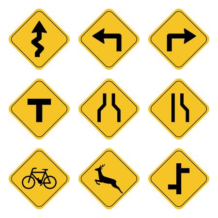 Road sign collection drawing by illustration.Road symbol on yellow background drawing by illustrationのイラスト素材