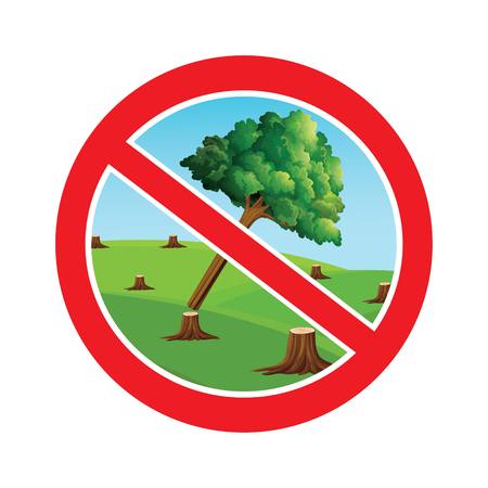 Stop cutting trees symbol.Save forest image drawing by illustrationのイラスト素材