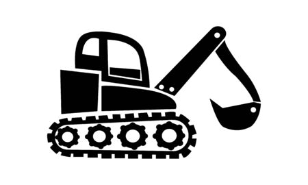Excavator icon.Vector black Excavator icon on white background.Digger symbol. Vector illustration.のイラスト素材