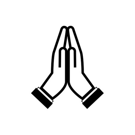 Prayer Icon Images. Free hands and gestures vector drawing on white background. Prayer icon simple styleのイラスト素材