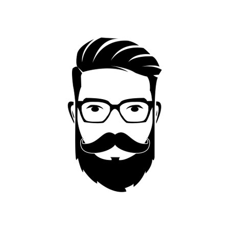 Bearded men face, hipster character. Man's Face With Beard. Black And White Vector Object.のイラスト素材
