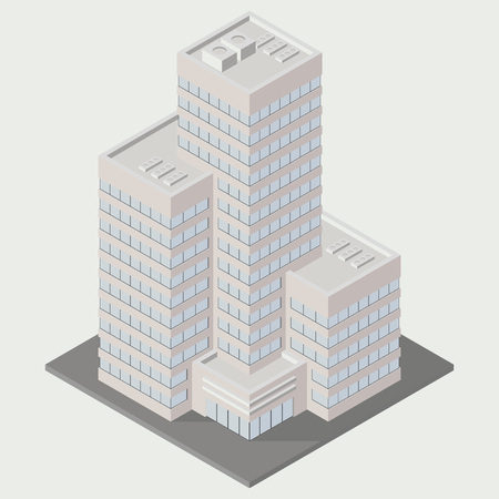 Vector isometric icon ofice building city infrastructure architecture 3d element representing low poly building for city map creation.のイラスト素材