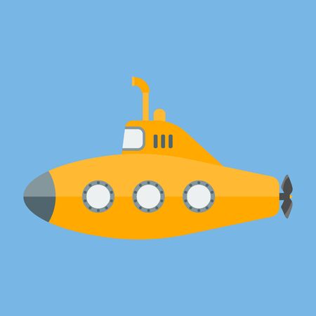 Vector yellow submarine with periscope. Flat design. Fully editable vector image. のイラスト素材