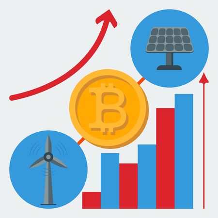 Vector flat icon of alternative energy sources for the mine crypto-currency.のイラスト素材