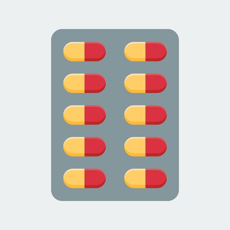 Vector flat image of a blister of tablets. Pills for oral administration.のイラスト素材