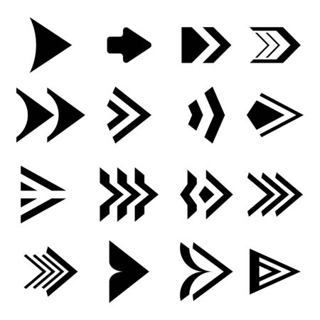 Set of black direction arrows. Direction arrows, web indication, pointer indicator. Vector.のイラスト素材